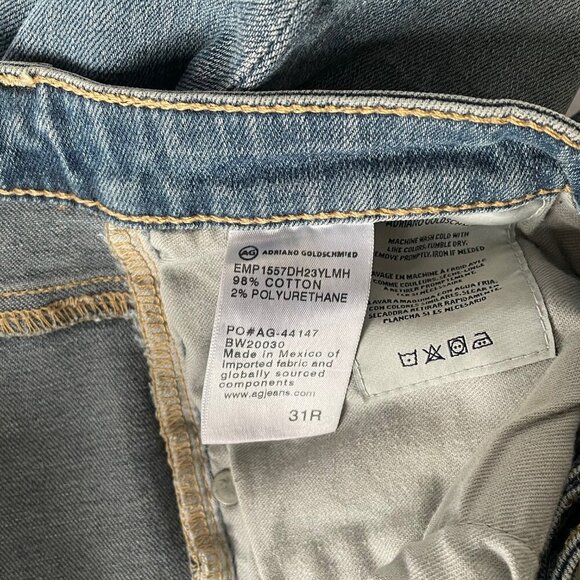 AG Prima Mid Rise Cigarette Crop Jean Womens 31 Blue Distressed Raw Hem Stretch - Picture 10 of 10